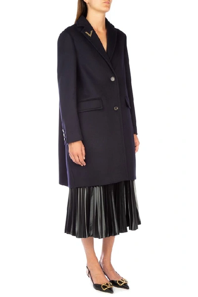 Shop Valentino Single Breasted Coat In Blue