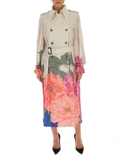 Shop Valentino Floral Belted Pleated Trench Coat In Multi