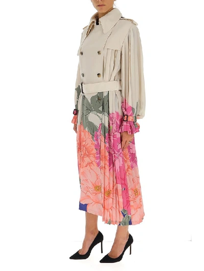 Shop Valentino Floral Belted Pleated Trench Coat In Multi