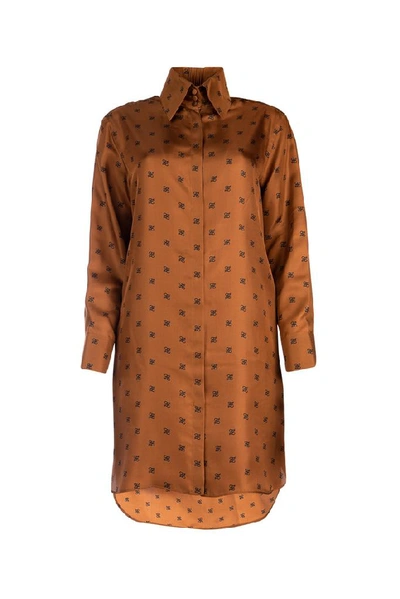Shop Fendi Ff Karligraphy Logo Shirt Dress In Brown