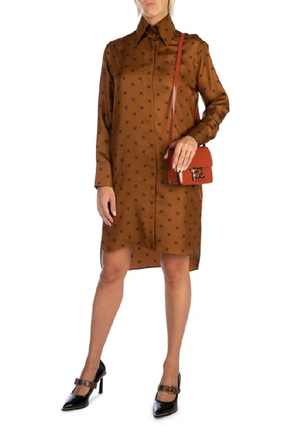 Shop Fendi Ff Karligraphy Logo Shirt Dress In Brown