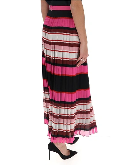 Shop Valentino Striped Pleated Skirt In Multi