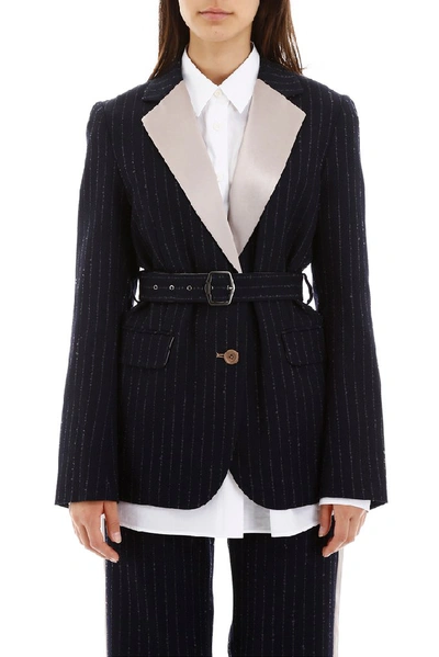 Shop Sies Marjan Pinstripe Belted Blazer In Blue