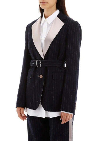 Shop Sies Marjan Pinstripe Belted Blazer In Blue