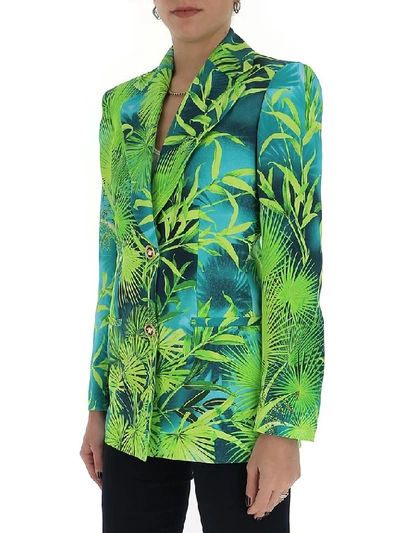 Shop Versace Jungle Print Blazer In Green