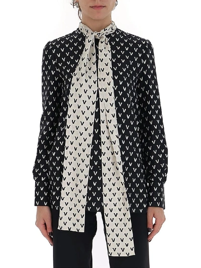 Shop Valentino All Over Vlogo Printed Twill Shirt In Black