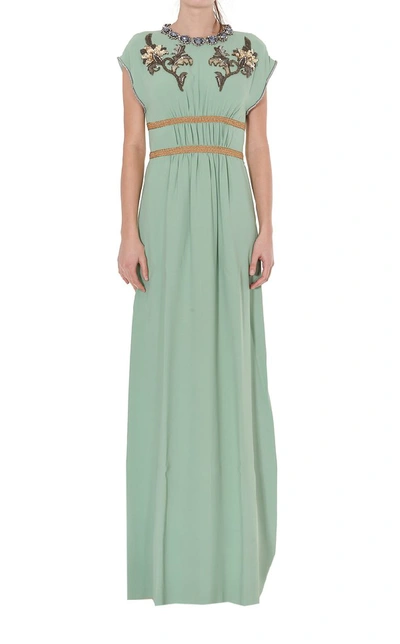 Shop Gucci Crystal Embroidered Gown In Green