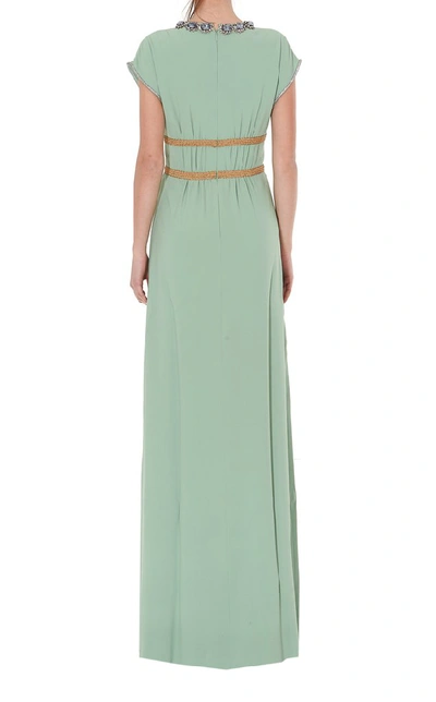 Shop Gucci Crystal Embroidered Gown In Green