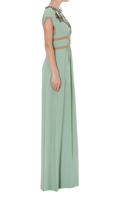 Shop Gucci Crystal Embroidered Gown In Green