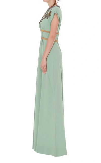 Shop Gucci Crystal Embroidered Gown In Green