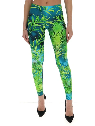 Shop Versace Jungle Print Leggings In Green