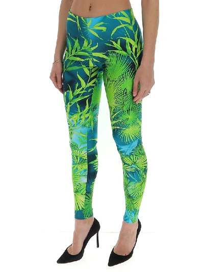 Shop Versace Jungle Print Leggings In Green