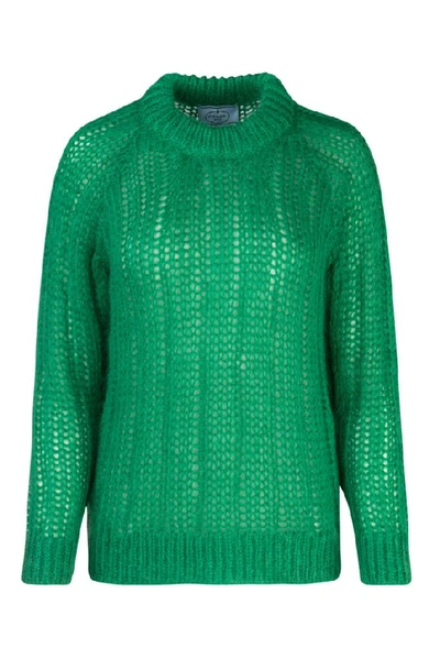 Shop Prada Ribbed Knitted Sweater In Smeraldo