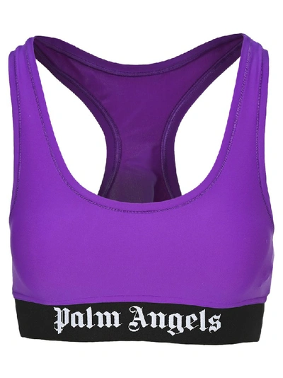 Shop Palm Angels Logo Sport Bra In Purple