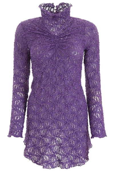 Shop Sies Marjan Lace Asymmetric Ruched Top In Purple