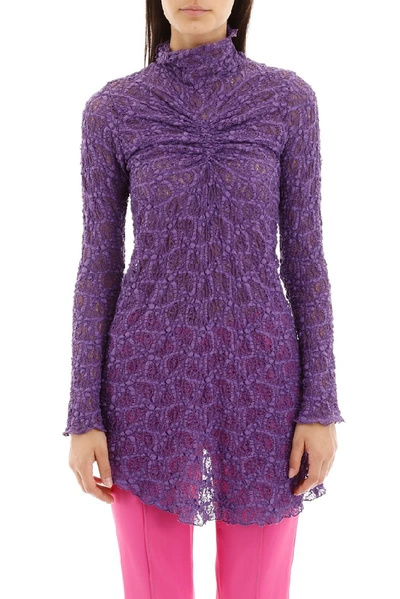 Shop Sies Marjan Lace Asymmetric Ruched Top In Purple