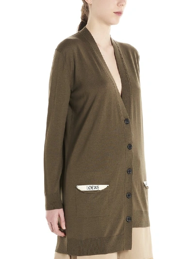 Shop Loewe Asymmetric Logo Cardigan In Green