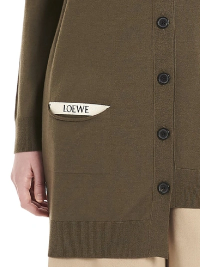 Shop Loewe Asymmetric Logo Cardigan In Green