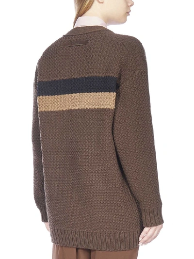 Shop Fendi Cable Knit Cardigan In Brown