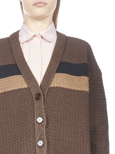 Shop Fendi Cable Knit Cardigan In Brown