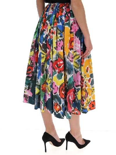 Shop Marni Floral Print Pleated Midi Skirt In Multi