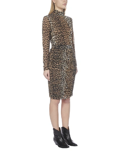 Shop Ganni Ruched Leopard Print Skirt In Brown