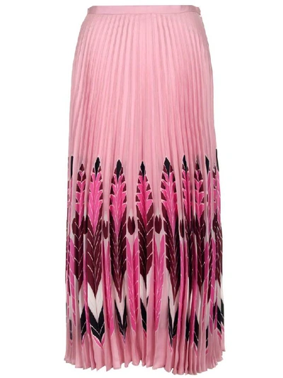 Shop Valentino Printed Pleated Midi Skirt In Pink