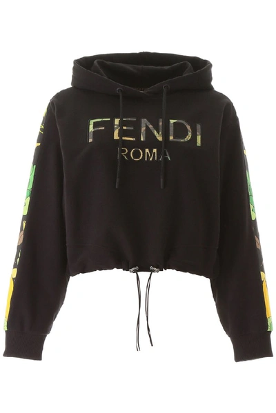 Shop Fendi Cropped Logo Hoodie In Multi