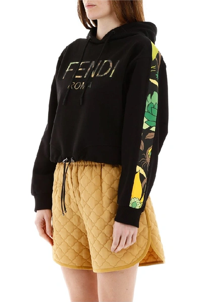 Shop Fendi Cropped Logo Hoodie In Multi