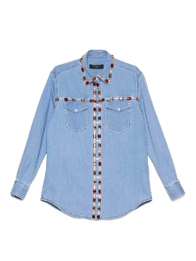 Shop Dolce & Gabbana Jewel Embellished Denim Shirt In Blue