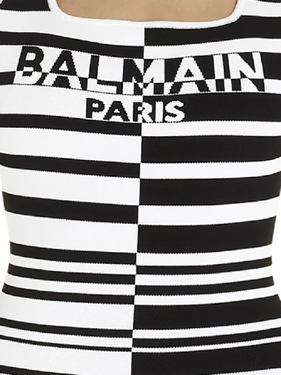 Shop Balmain Logo Striped Bodysuit In Multi