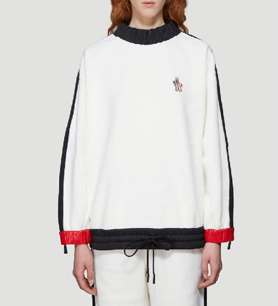Shop Moncler Grenoble Rouched Trim Colour Block Sweater In White