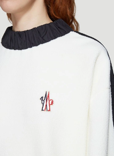 Shop Moncler Grenoble Rouched Trim Colour Block Sweater In White