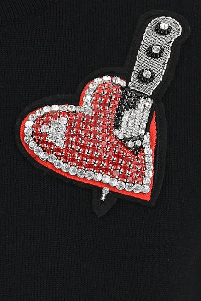 Shop Moschino Heart Patch Short Sleeve Cardigan In Black