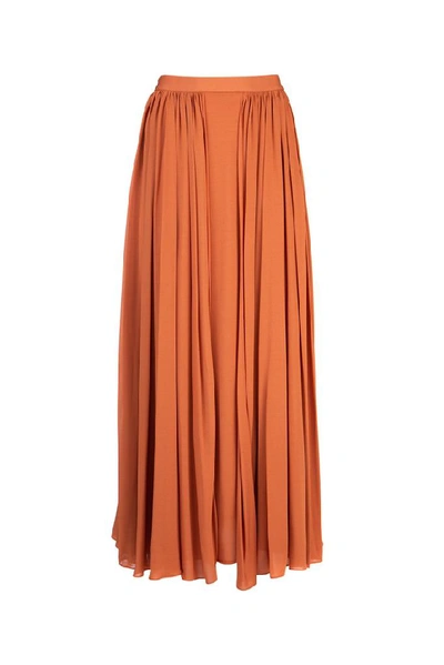 Shop Max Mara Pleated Maxi Skirt In Orange