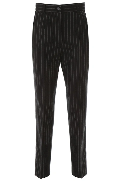 Shop Dolce & Gabbana Pinstripe Tapered Trousers In Black