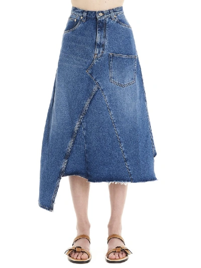 Shop Loewe Asymmetric Denim Midi Skirt In Blue