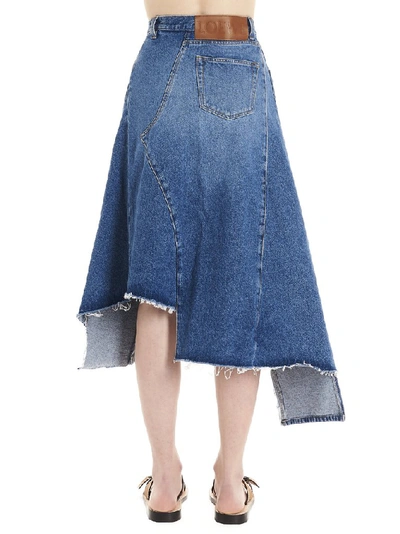 Shop Loewe Asymmetric Denim Midi Skirt In Blue