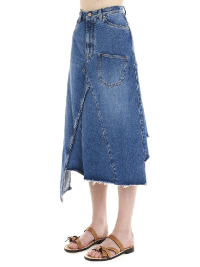 Shop Loewe Asymmetric Denim Midi Skirt In Blue