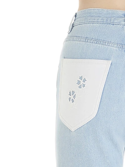 Shop Loewe Embroidered Pocket Jeans In Blue