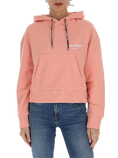 Shop Balmain Logo Hoodie In Pink