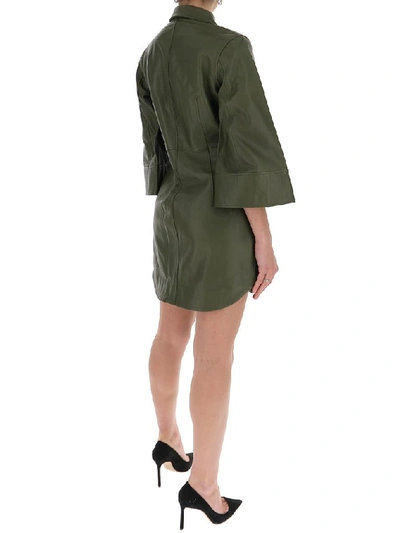 Shop Ganni Tailored Leather Mini Dress In Green