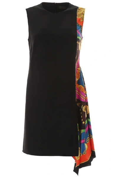 Shop Versace Barocco Detail Sleeveless Dress In Black
