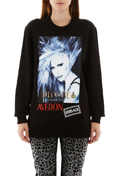 Shop Versace Logo Avedon Printed Sweatshirt In Black