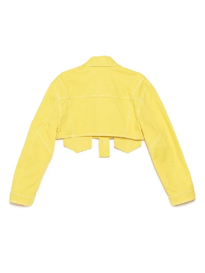 Shop Balmain Cropped Denim Jacket In Yellow