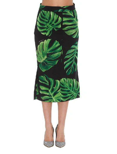 Shop Dolce & Gabbana Leaf Print Midi Skirt In Multi