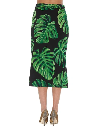 Shop Dolce & Gabbana Leaf Print Midi Skirt In Multi