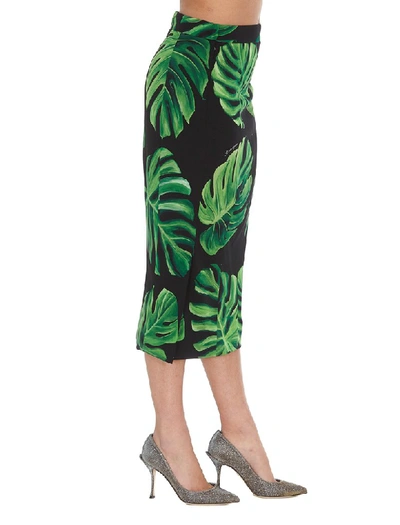 Shop Dolce & Gabbana Leaf Print Midi Skirt In Multi