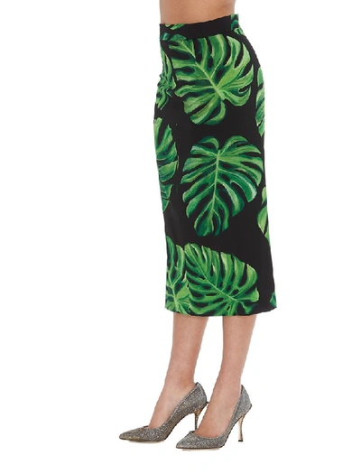Shop Dolce & Gabbana Leaf Print Midi Skirt In Multi