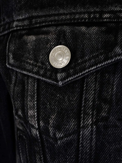 Shop Balenciaga Logo Cropped Denim Jacket In Grey